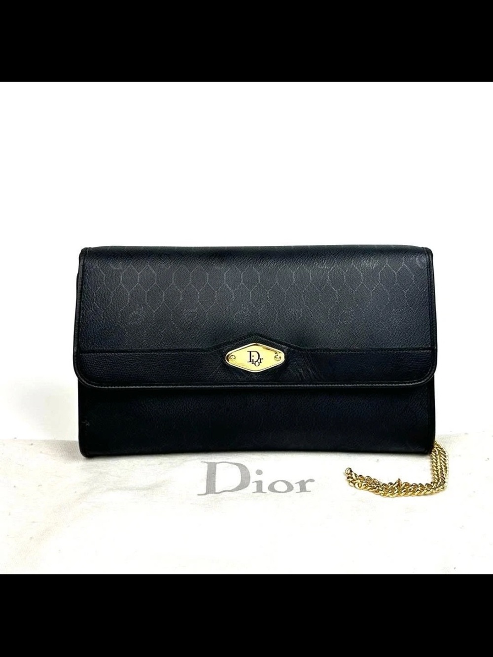 Dior Black Leather Clutch with Gold Chain Detail